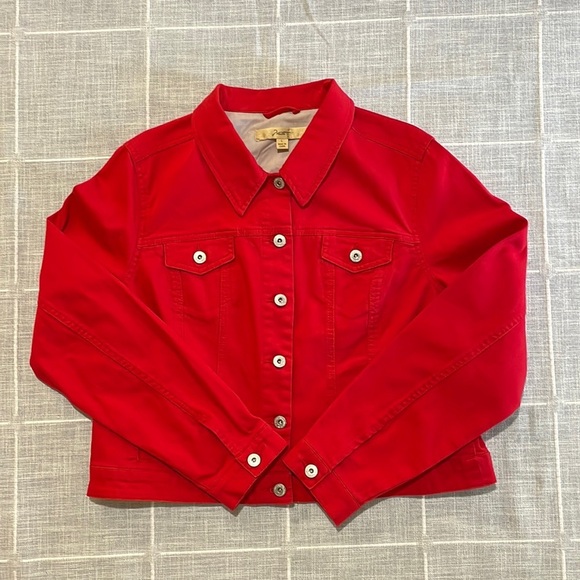 Motto Solid Red Denim Jacket Size L - Picture 1 of 12